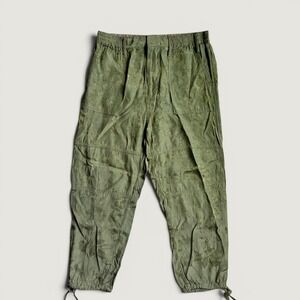 S Anthropologie Olive Green Floral Jacquard Utility Jogger Pants 100% Viscose